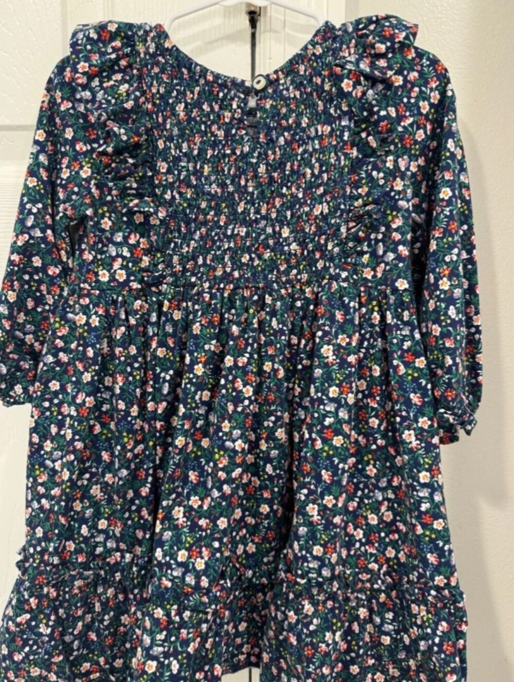 Girls' Navy Floral Smocked Dress